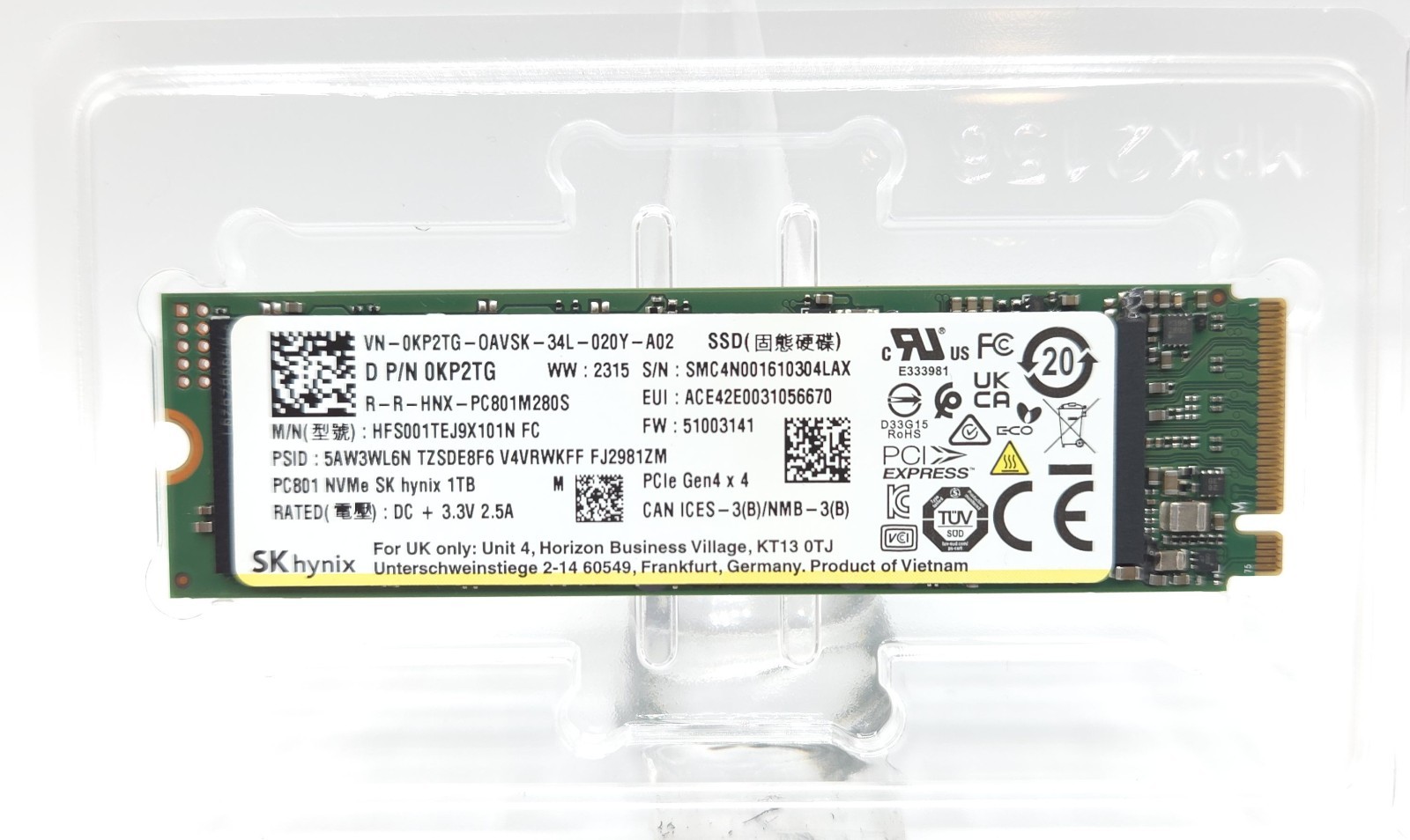 SK hynix PC801 1TB M.2 2280 PCIe Gen4 x 4 NVMe HFS001TEJ9X101N FC SMART 98%