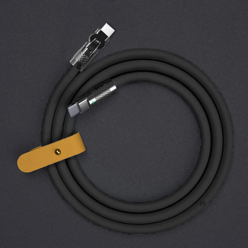 120W 6A Super Fast Charge Type C Silicone 180 Rotating Elbow USB C Cable