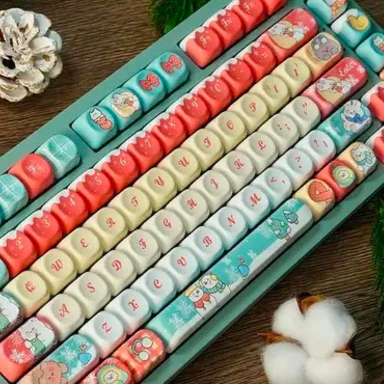 Christmas Themed Keycap Set 128 PBT Keycaps MAO Height for Mechanical Keyboards