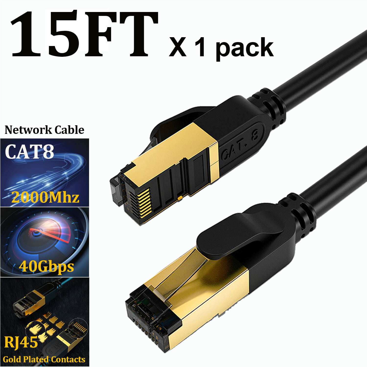 Cat 8 RJ45 Ethernet Cable Super Speed 40Gbps Patch LAN Network Gold Plated Lot