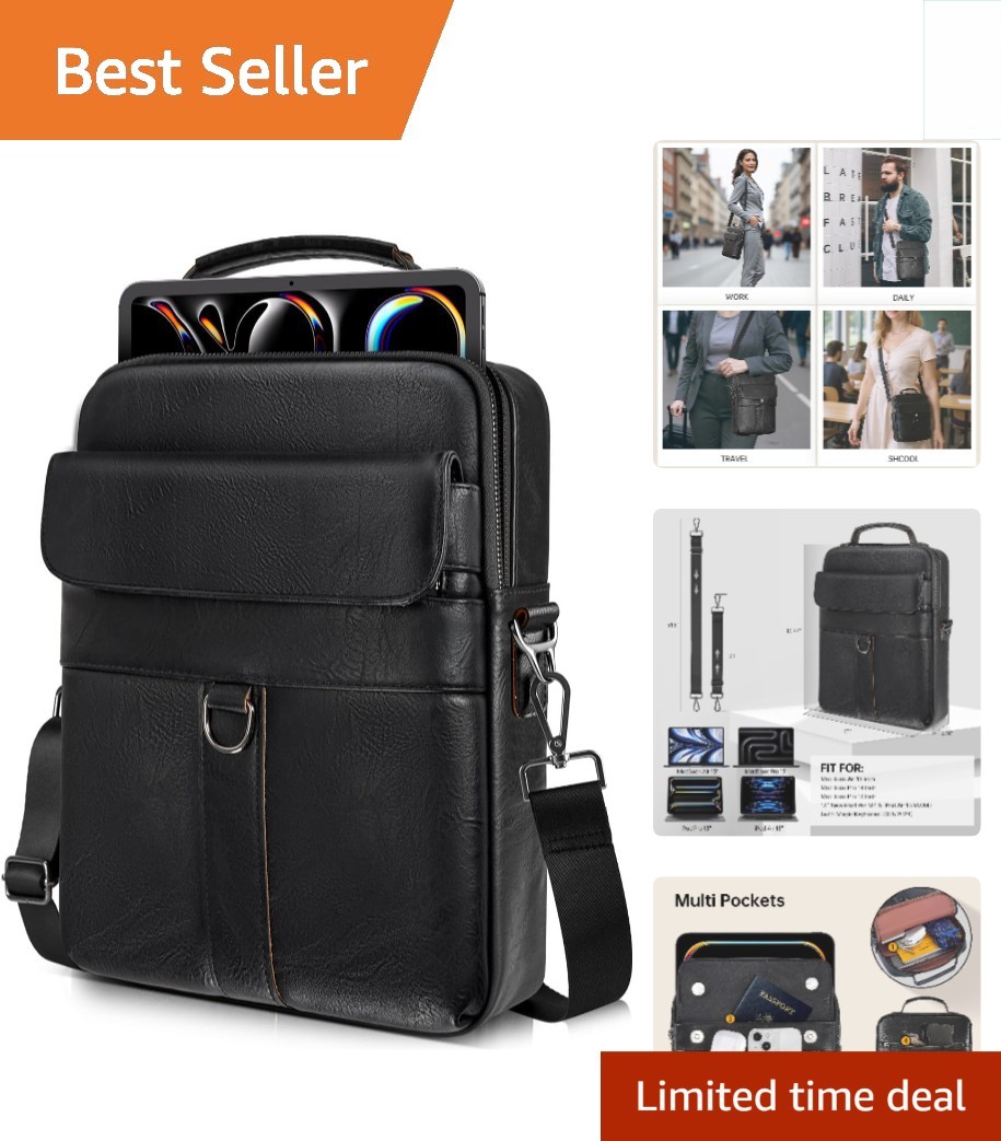 Lightweight 13 Inch Leather Briefcase with Detachable Strap - Perfect for Travel