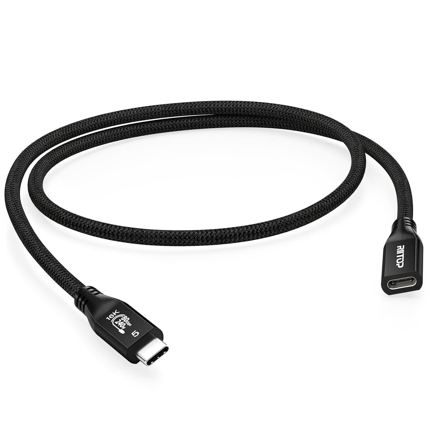 USB C Thunderbolt 5 Extension Cable 80Gbps, 16K 8K Display Sync, 240W, 1.64ft