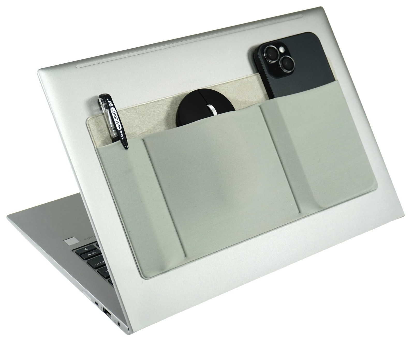 3Pocket Organizer Mouse Holder For Laptop Stick On Adhesive SSD Sleeve Gray