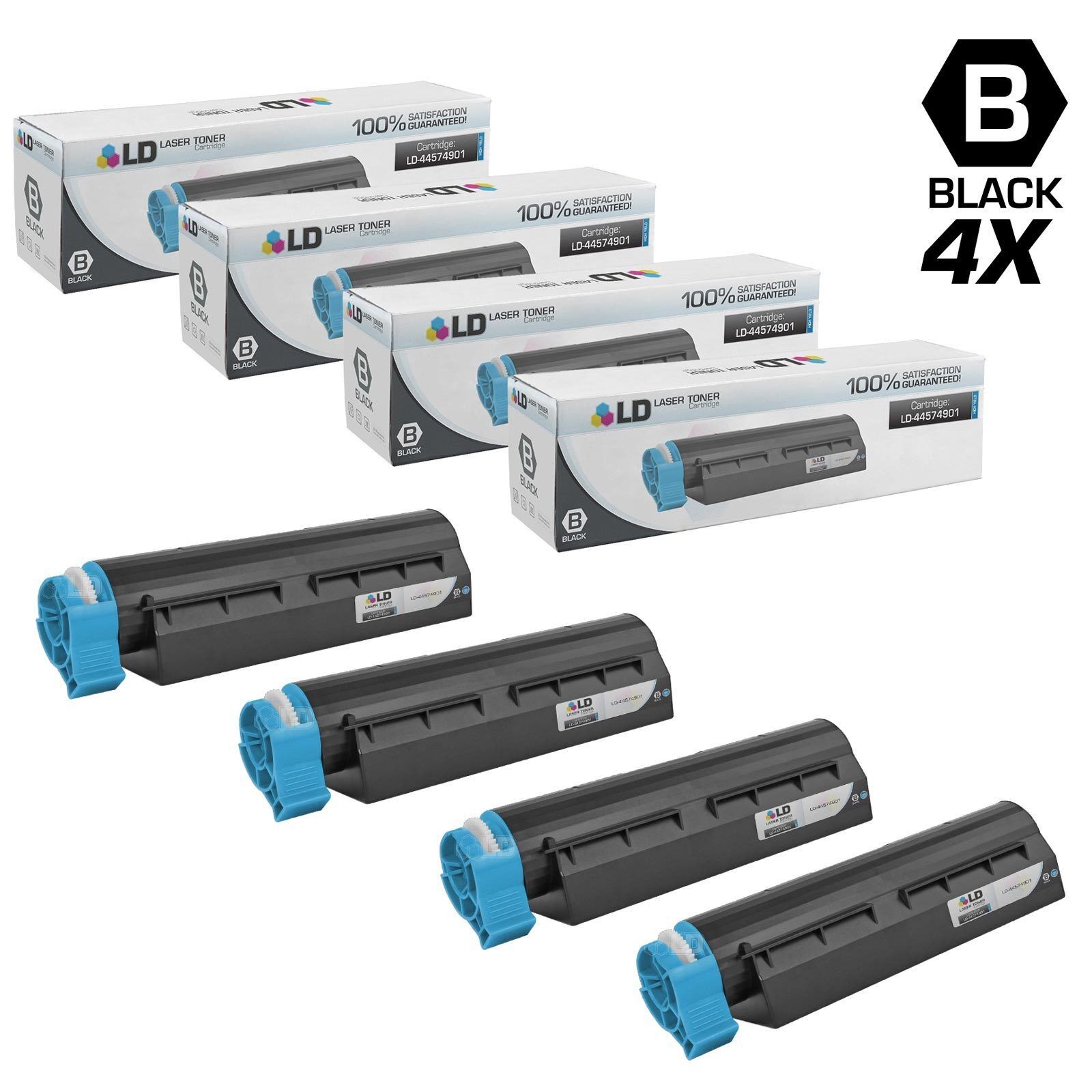 LD 44574901 Black Toner Cartridge Set of 4 for Okidata B431d B431dn MB472w MB562