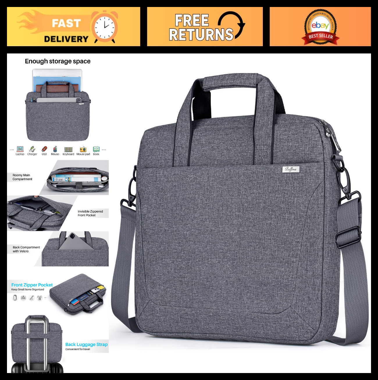 Waterproof 17-18 Inch Laptop Shoulder Bag, Messenger Briefcase for Travel & Scho