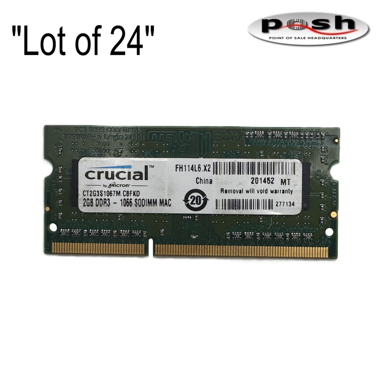 24-PACK Crucial 2GB DDR3-1066MHz RAM for MacBook Pro A1278 (PN:CT2G3S1067MC8FKD)