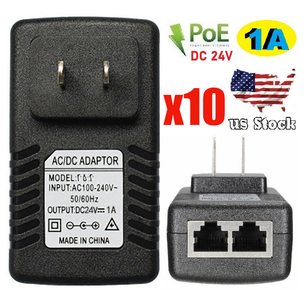 10 x POE Injector 24V 1A Wall Plug Ethernet Adapter IP Phone Camera Power Supply