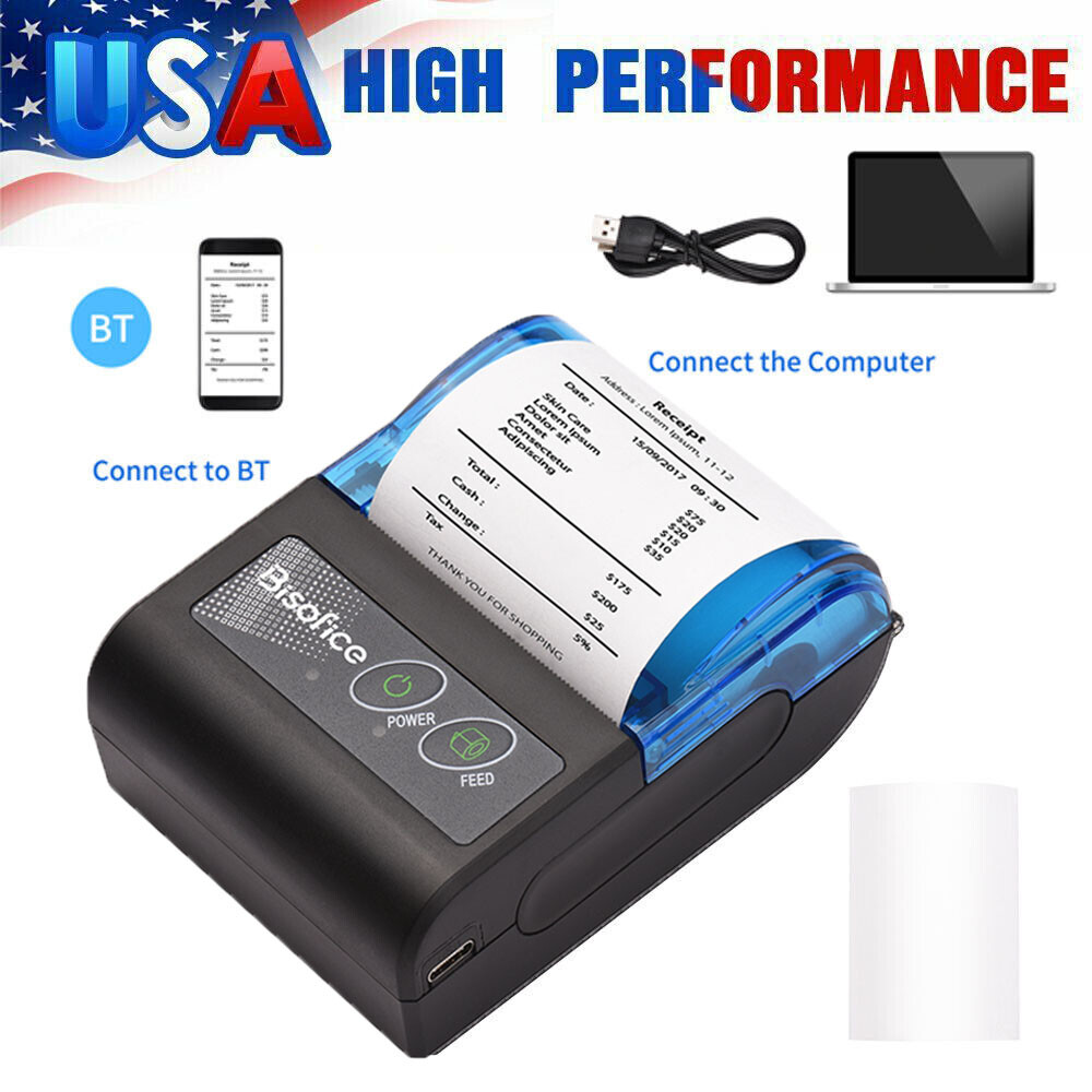Bisofice Portable Mini USB & BT 58mm Thermal Receipt Printer & Paper Rolls C1C2
