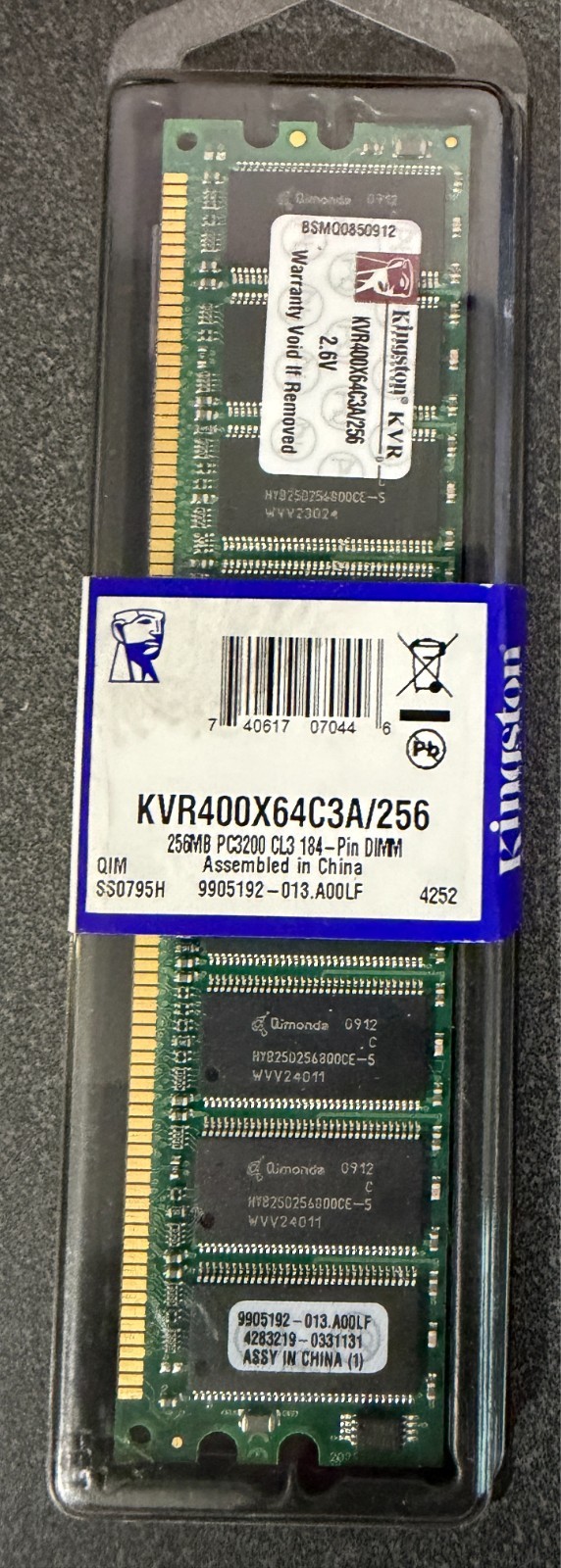 Kingston 256MB DDR PC3200 CL3 184‑Pin Desktop Memory – KVR400X64C3A/256