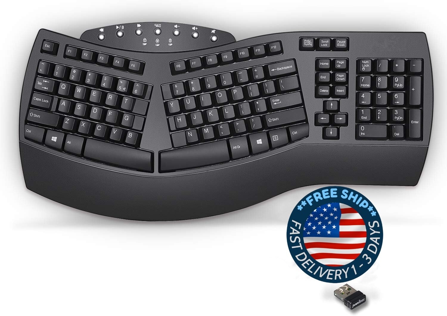 Teclado dividido ergonómico inalámbrico con modo dual 2.4G y función Bluetooth