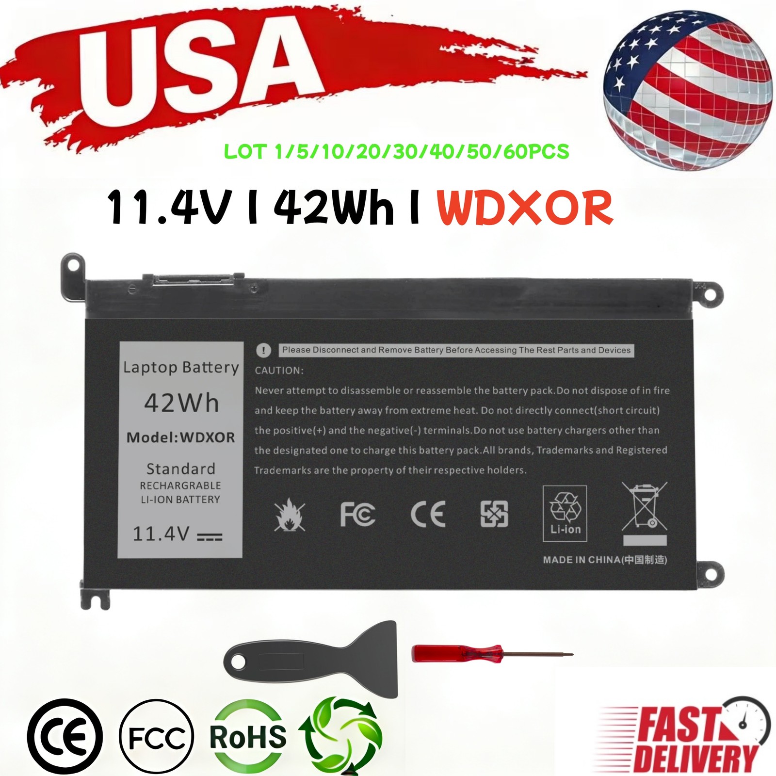 LOT 42Wh WDXOR Battery For DELL Inspiron 15 5567 5568 5368 7368 7569 7579 WDX0R