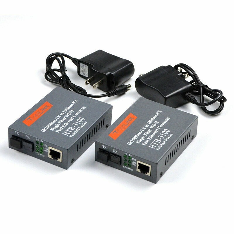 Fiber Optical Media Converter 10/100Mbps RJ45 Single mode 25KM HTB-3100A/B 1Pair