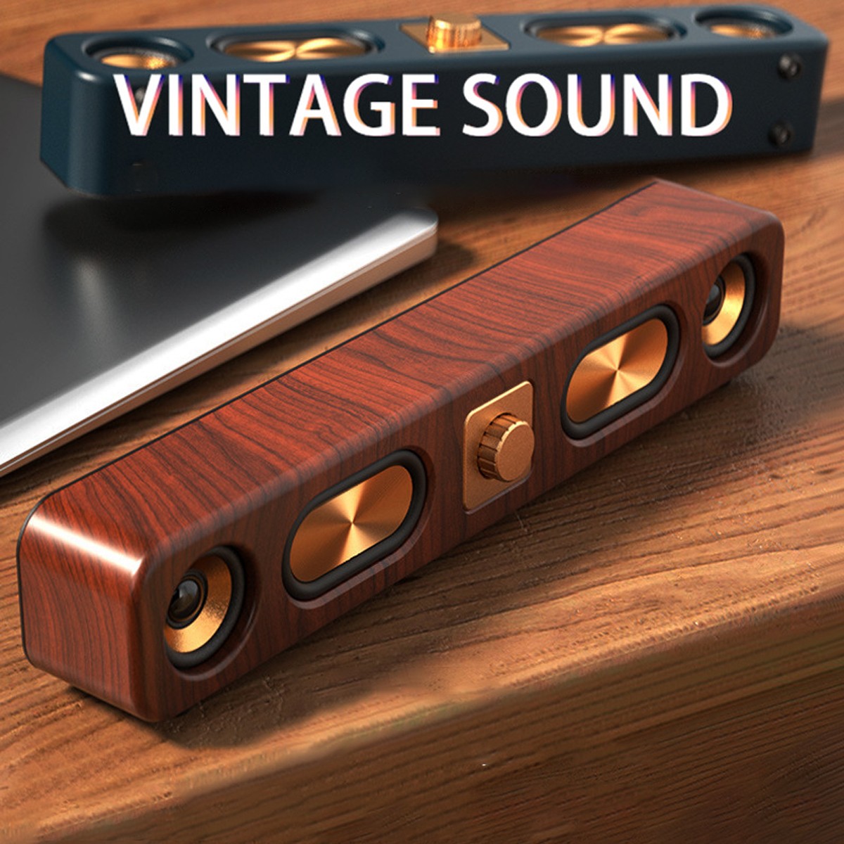 Vintage Wireless Sound Bar Speaker Dual 2" Woofer Desktop Bluetooth PC Speaker