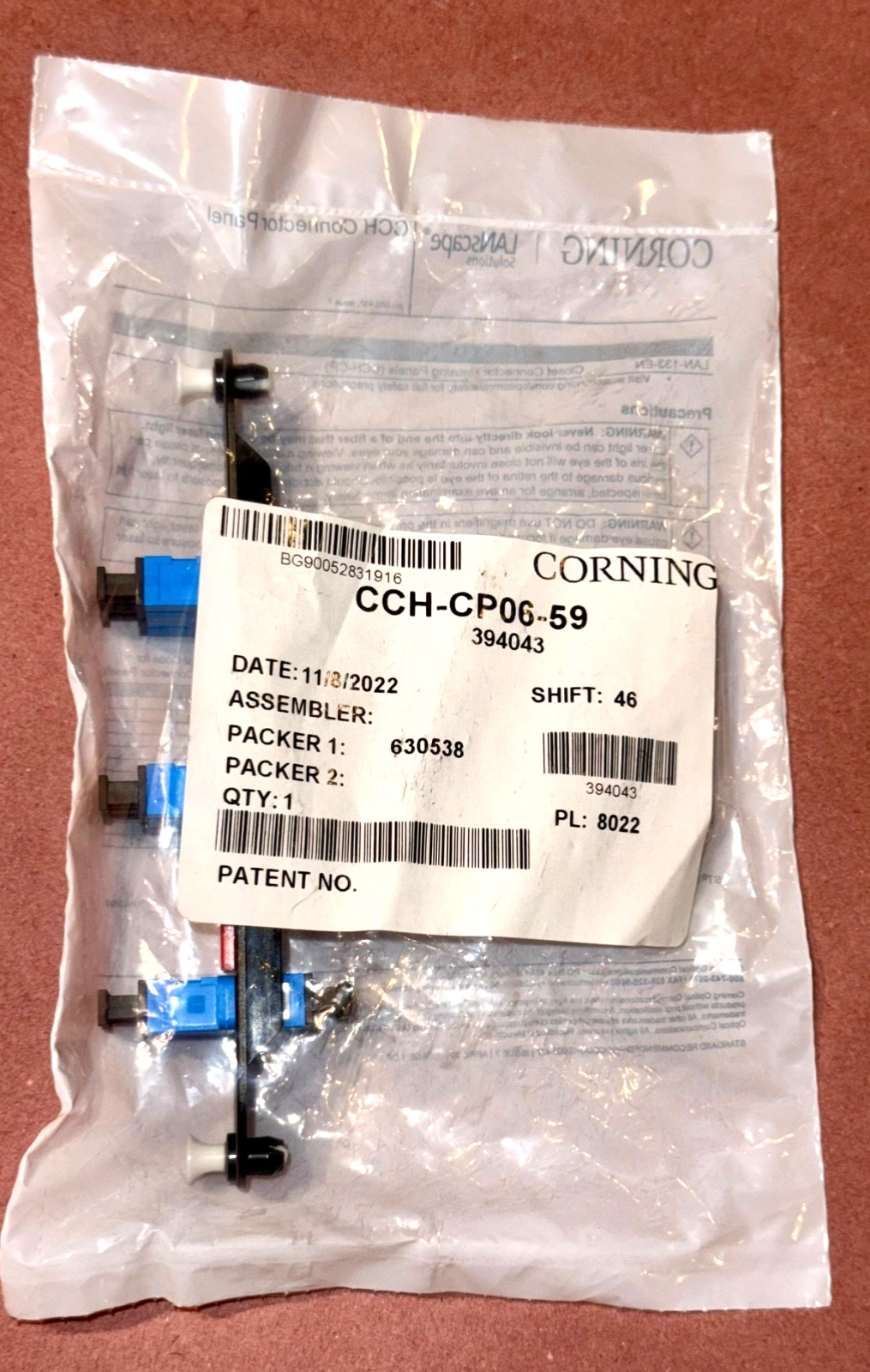 Corning CCH-CP06-59 Duplex SC Adapters Closet Connector Housing (CCH) Panel New.