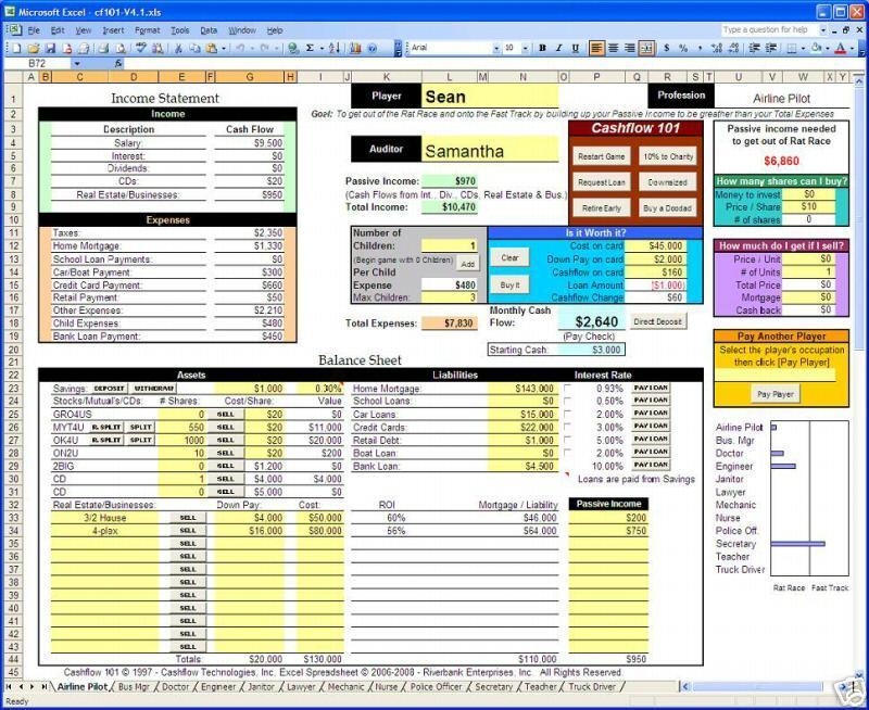 CashFlow 101 & 202 Excel Spreadsheets Rich Dad Kiyosaki