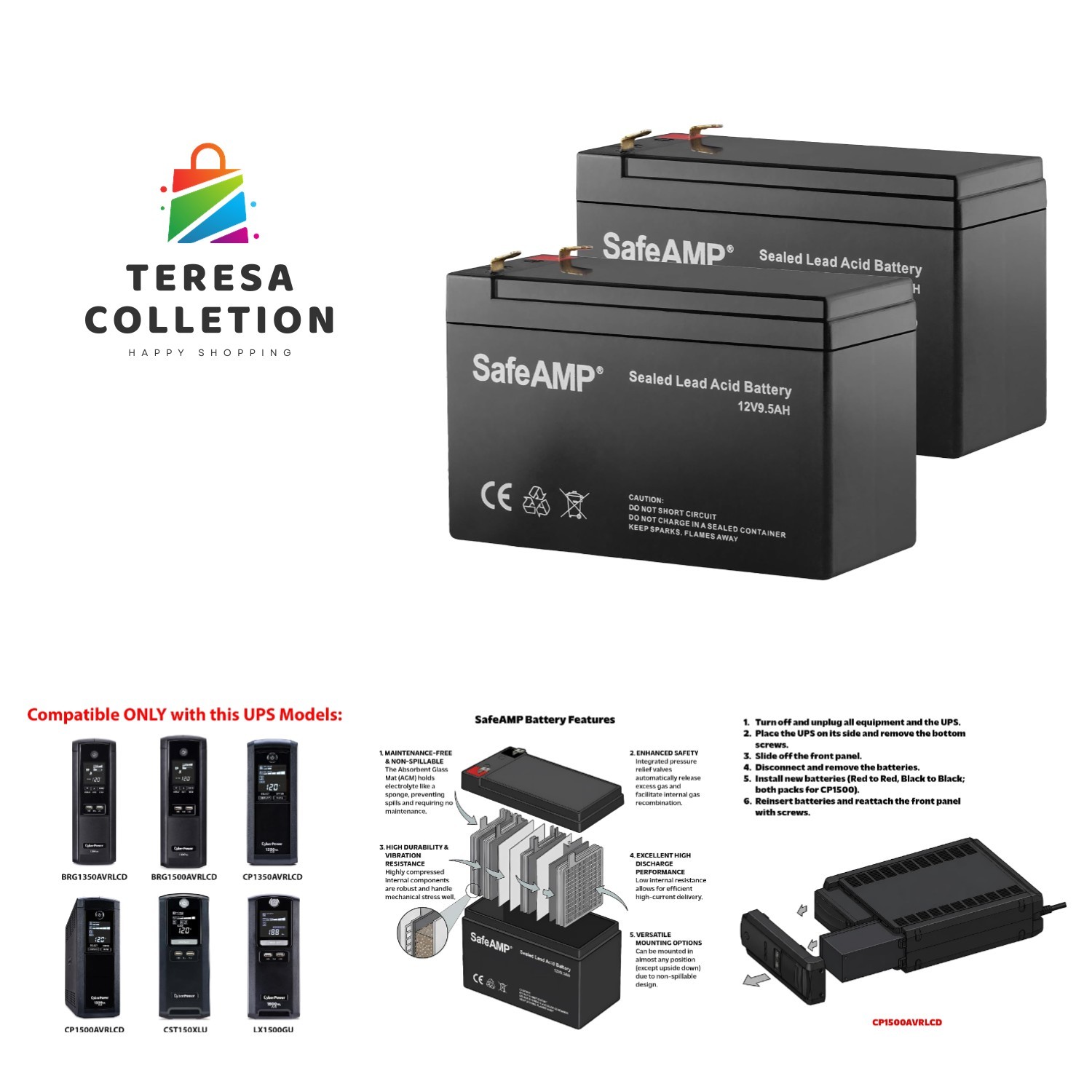 Quick Install 12V 9.5Ah UPS Batteries for CyberPower RB1290X2 - Maintenance Free