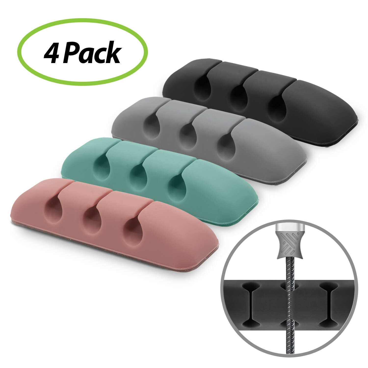 Ringke Silicone Cable Organizer Adhesive Wire Holder USB Cord Management 4 Pack