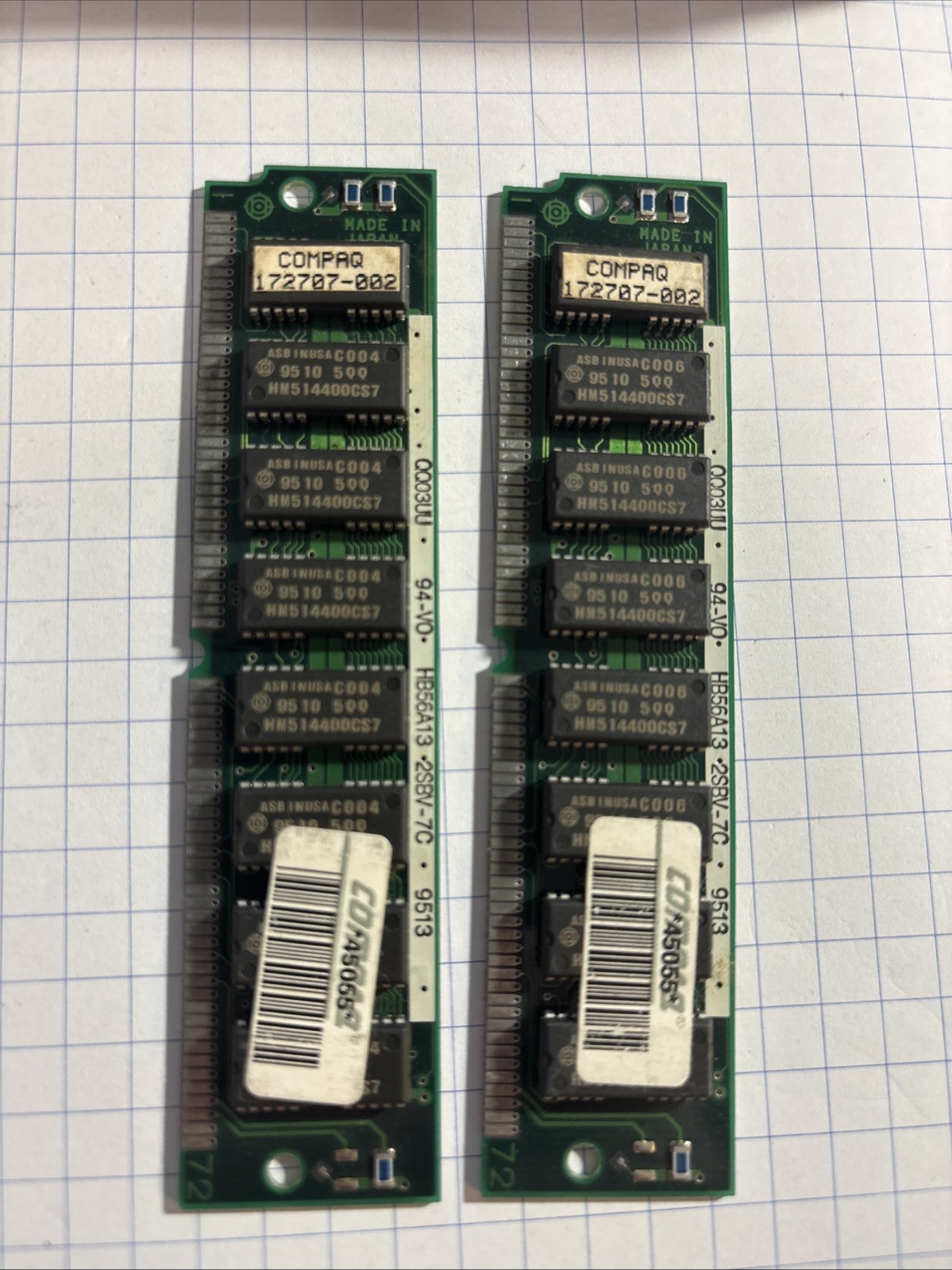 8MB Kit (2x 4MB) 72-Pin SIMM FPM RAM 70ns Compaq 172707-002 Vintage 486 Deskpro 