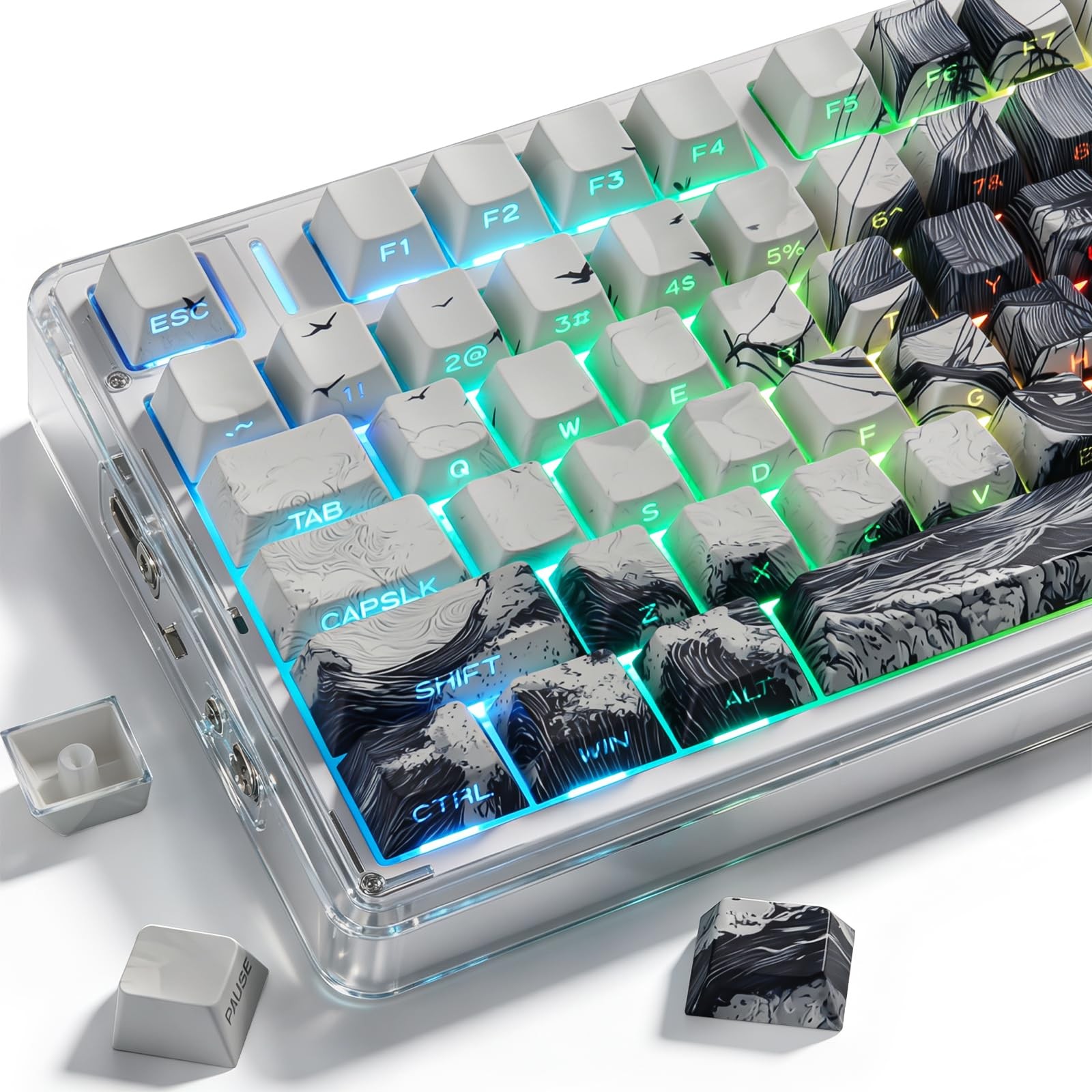 Ocean Waves PBT Keycaps Side Printed Custom Mechanical Keyboard Keycap Set