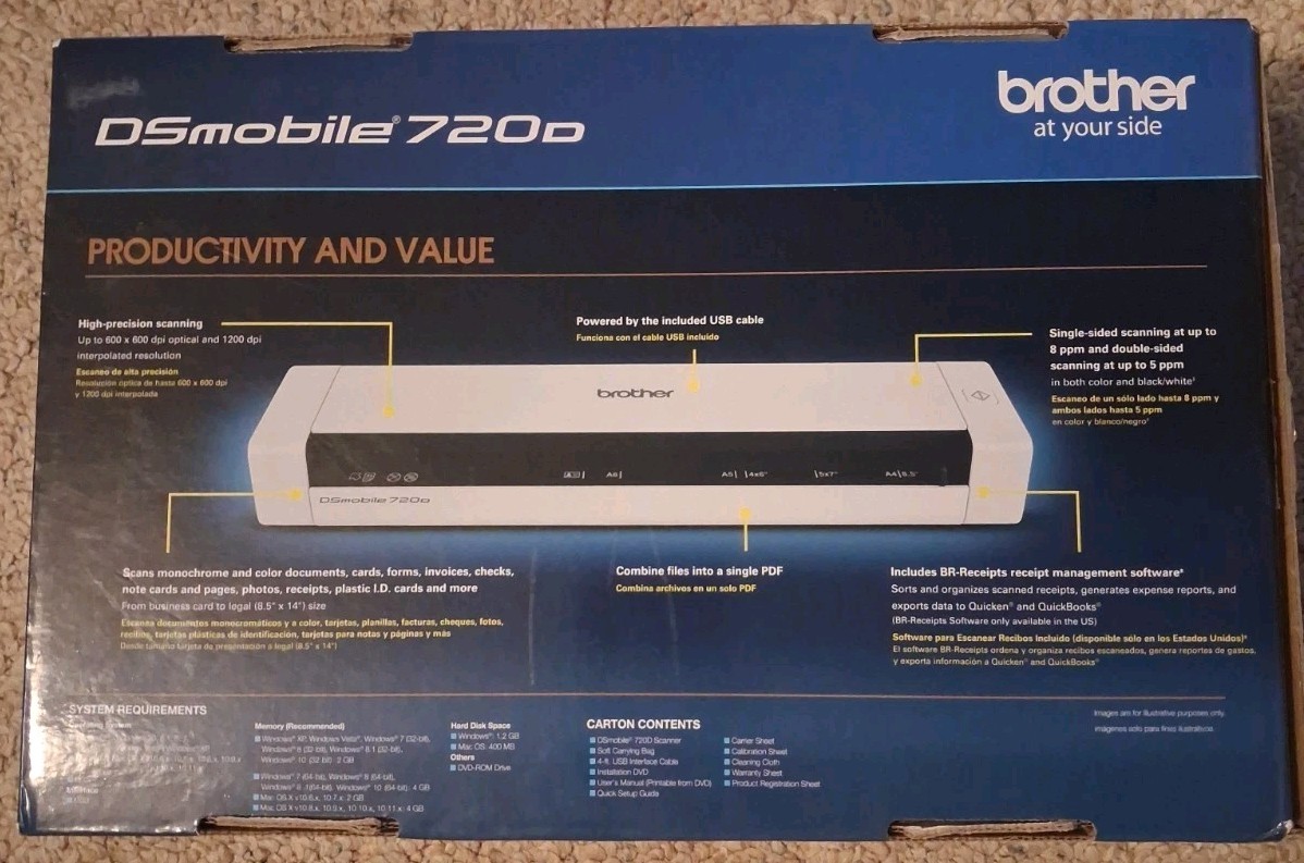 New (Open Box) Brother DS-720D DSMobile Portable Scanner USB Duplex Color