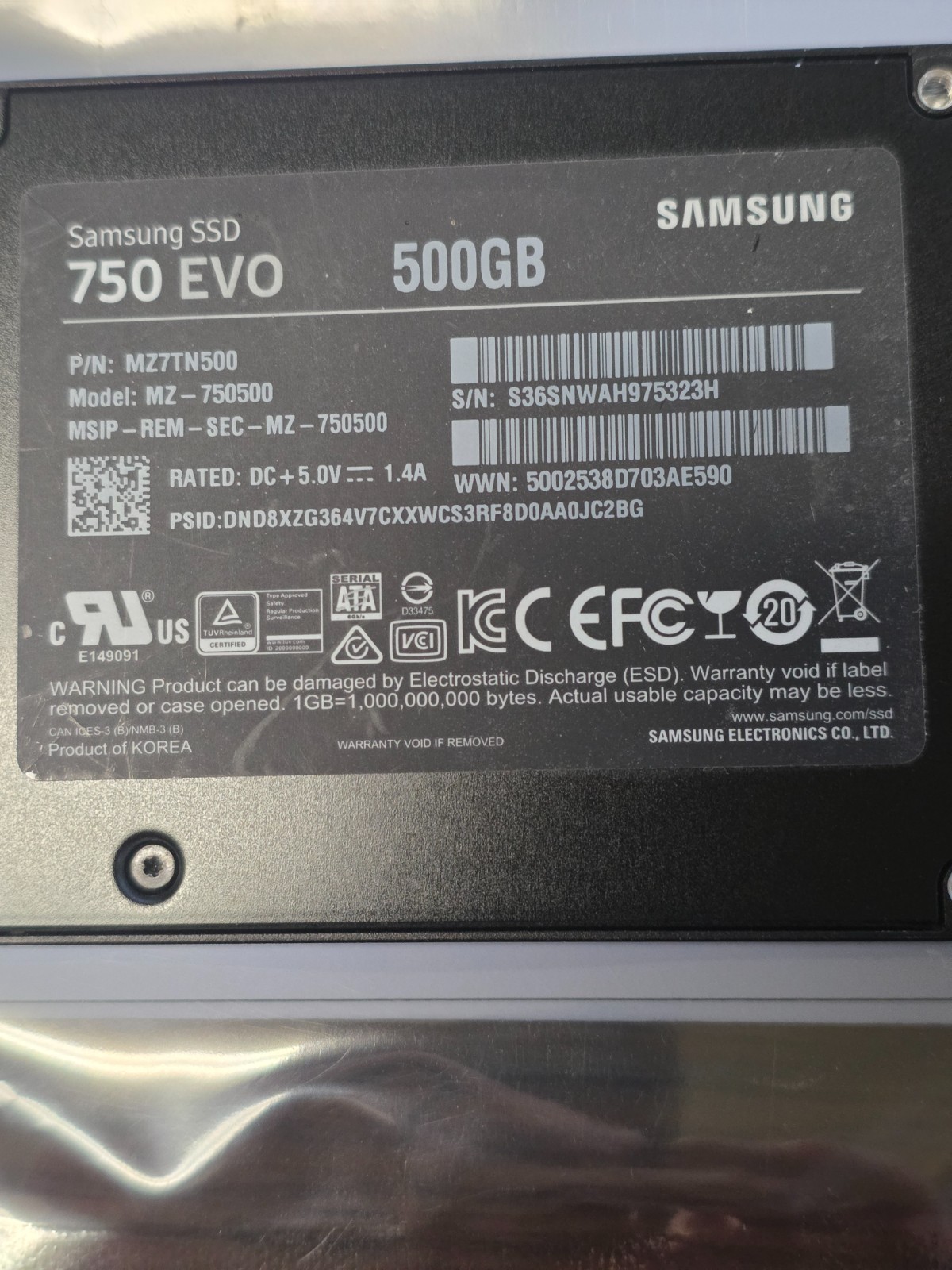 Samsung 750 EVO 500 gb ssd 323H