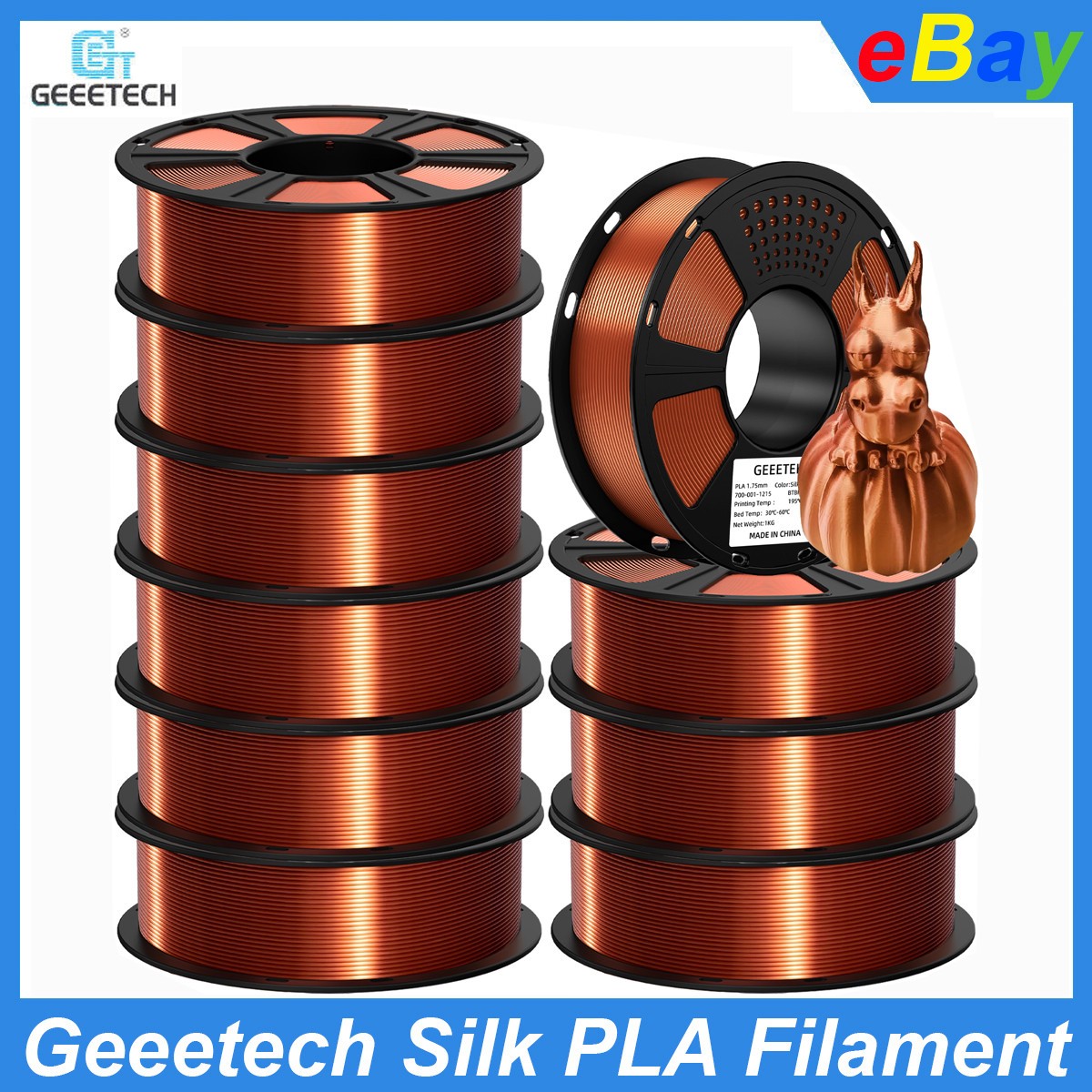 10kg Geeetech Silk PLA Filament 1.75mm 1kg/roll Silk Copper 3D Printer Filament