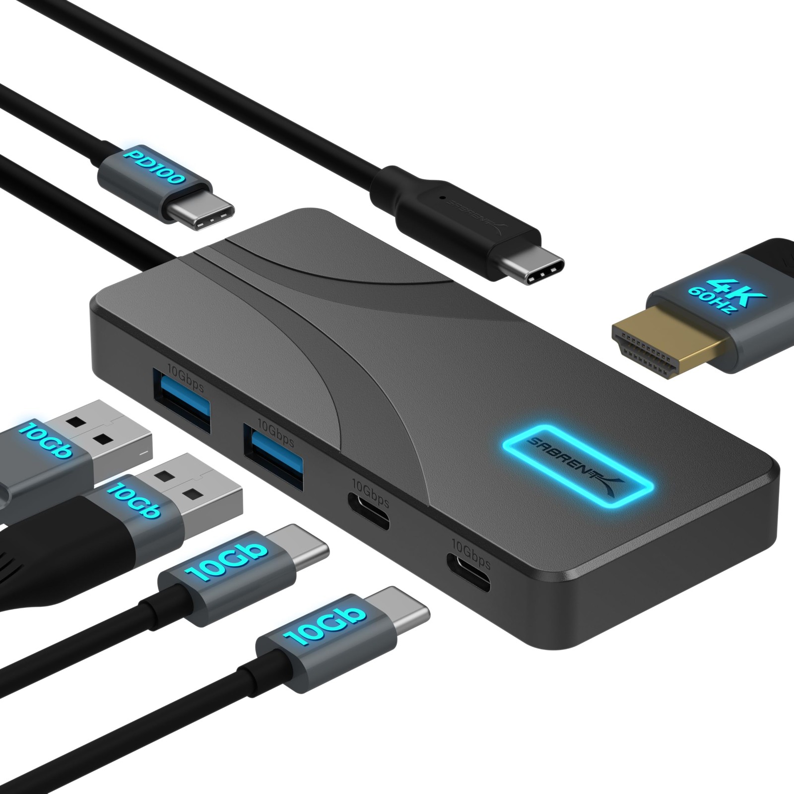 SABRENT USB C Hub 5-in-1 USB-C with 10Gbps, 10Gbps 