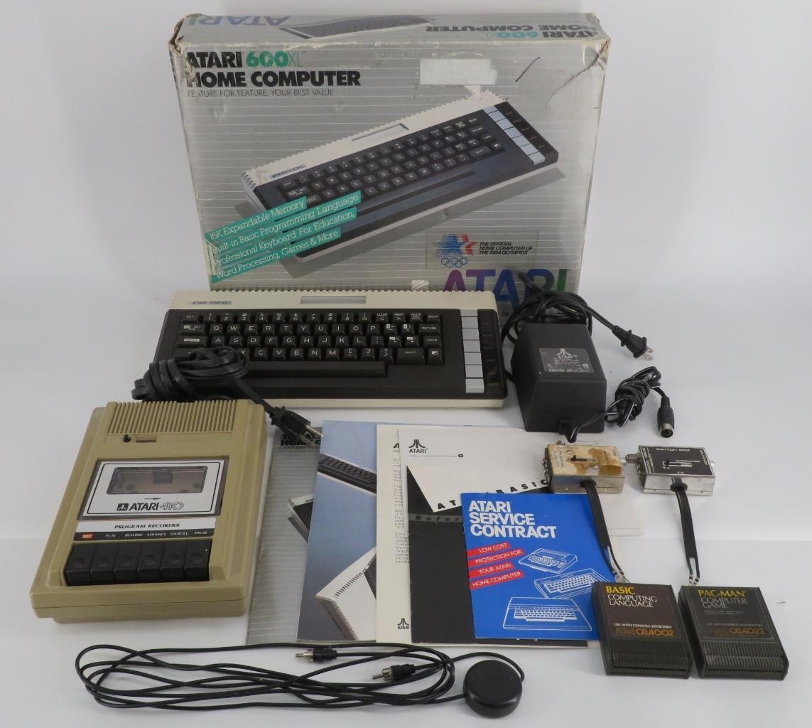 OEM ~ Vintage Atari 600XL Computer Box Bundle & 410 Recorder + 2 Games ~ WORKS