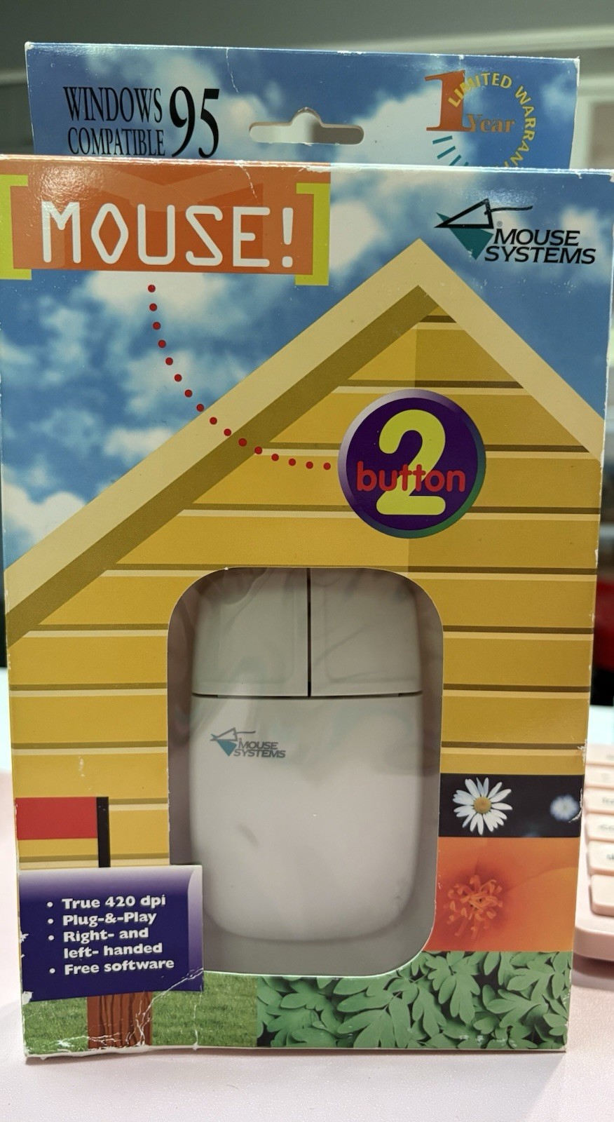 Mouse Systems 2B Computer Mouse Windows 95 New in Box White Vintage 90s