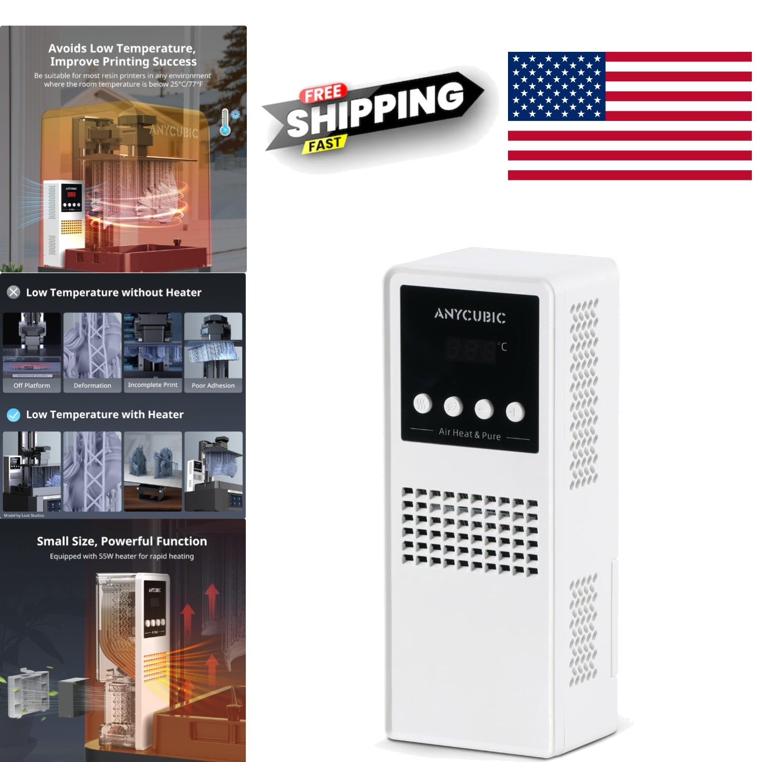 Compact Mini Heater and Purifier for Resin Printers Ideal for Low Temperatures