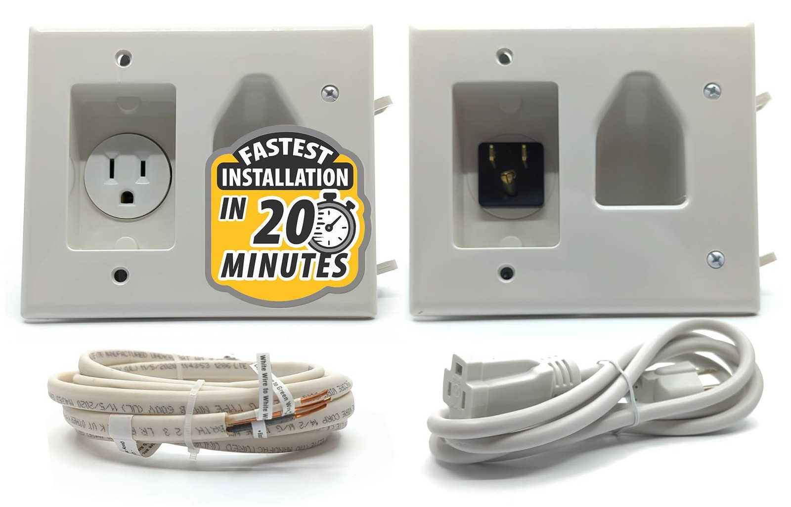 DataComm Electronics Recessed Pro-Power Kit with Straight Blade Inlet & Romex...