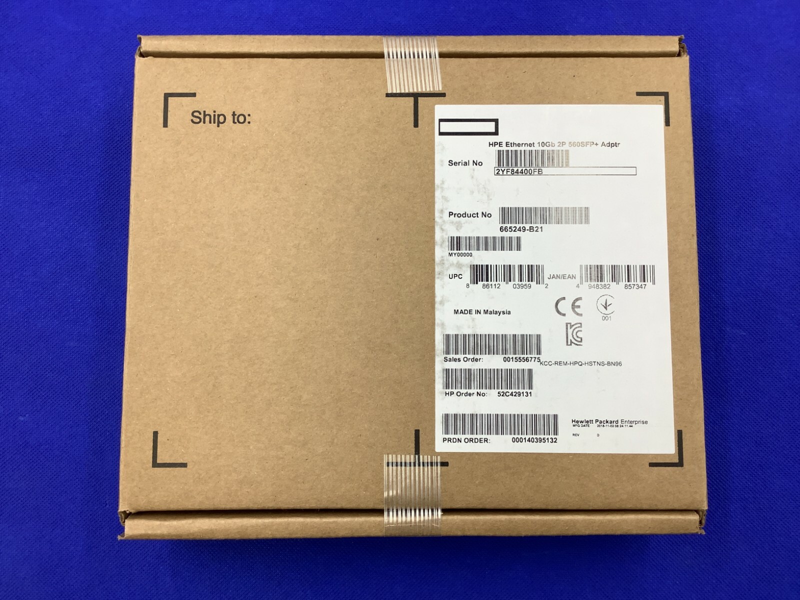 F/S 669279-001 665249-B21 665247-001 HP NC560SFP 10GB DUAL PORT ADAPTER CARD 