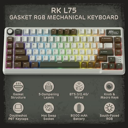 RK ROYAL KLUDGE L75 GASKET MOUNT MECHANICAL KEYBOARD W/KNOB/MACRO -  PALM GREEN
