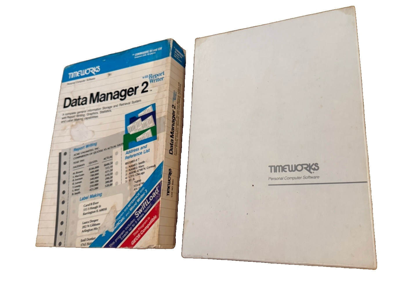 Timeworks Data Manager 2 w/ Report Writer Commodore 64/128 Software 1982