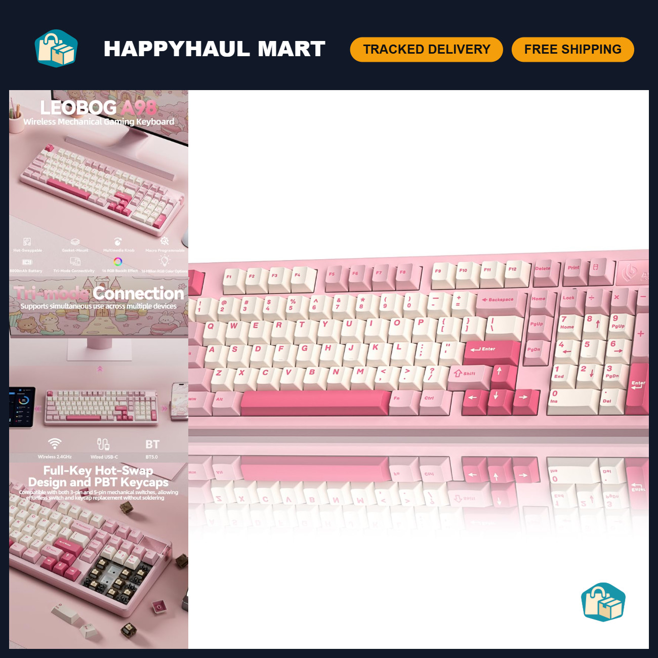 Wireless Mechanical Keyboard - Pink Creamy Color, Number Pad & Knob, Gaming/Offi