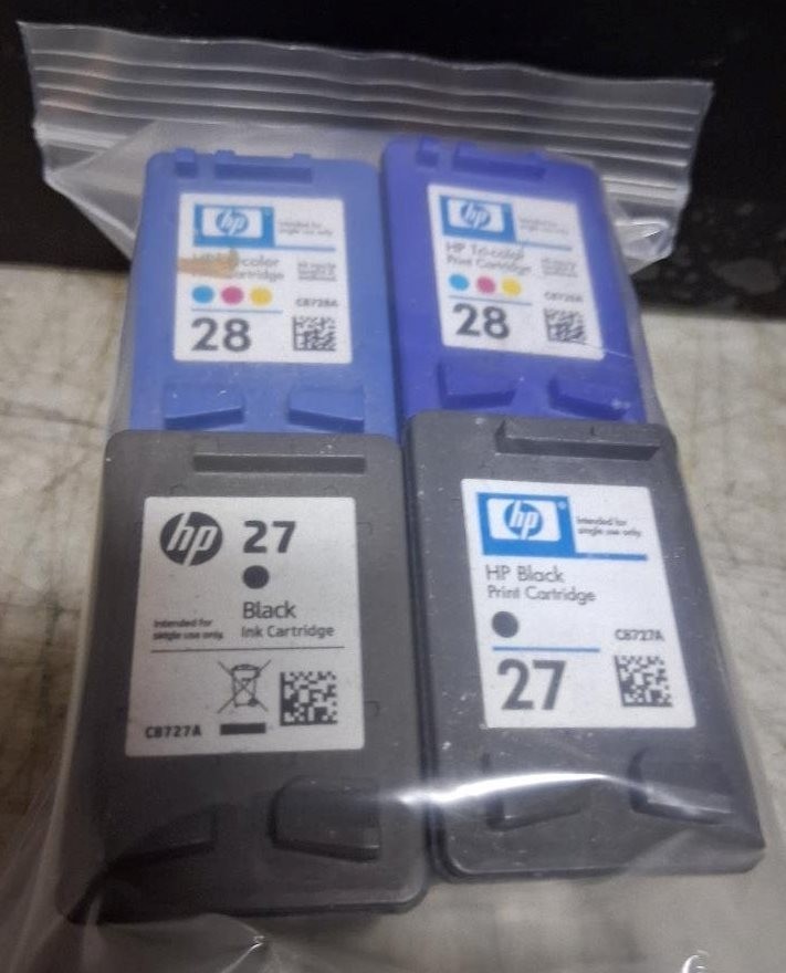 Set 4 Genuine HP 27 Black & 28 Color Inkjet Cartridges Seal Intact NO BOX NO BAG