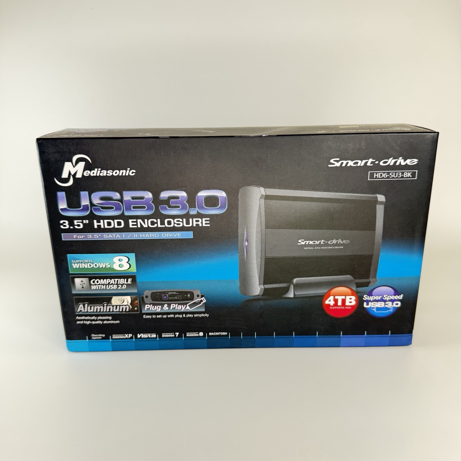 Mediasonic Smart Drive HDD External Enclosure Aluminum 3.5" Black SATA USB 3.0 