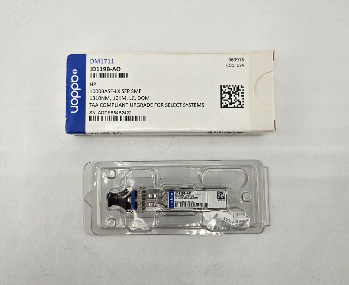 ADDON HP JD119B-AO 1000BASE-LX SFP COMPATIBLE SMF, 1310NM,10KM, LC, DOM XCVR