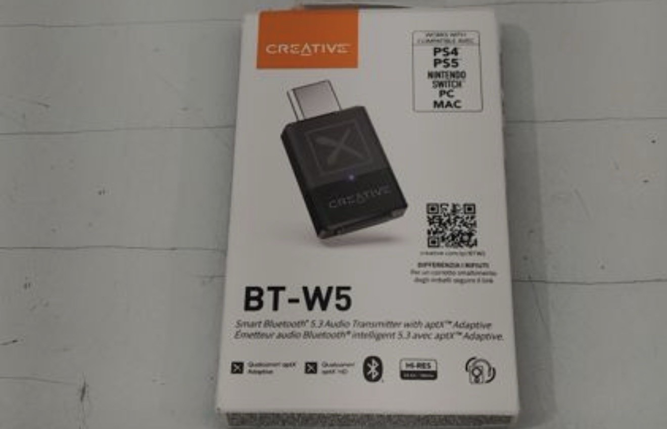 Creative BT-W5 Smart Bluetooth 5.3 Audio Transmitter with aptX Adaptive, High-Re