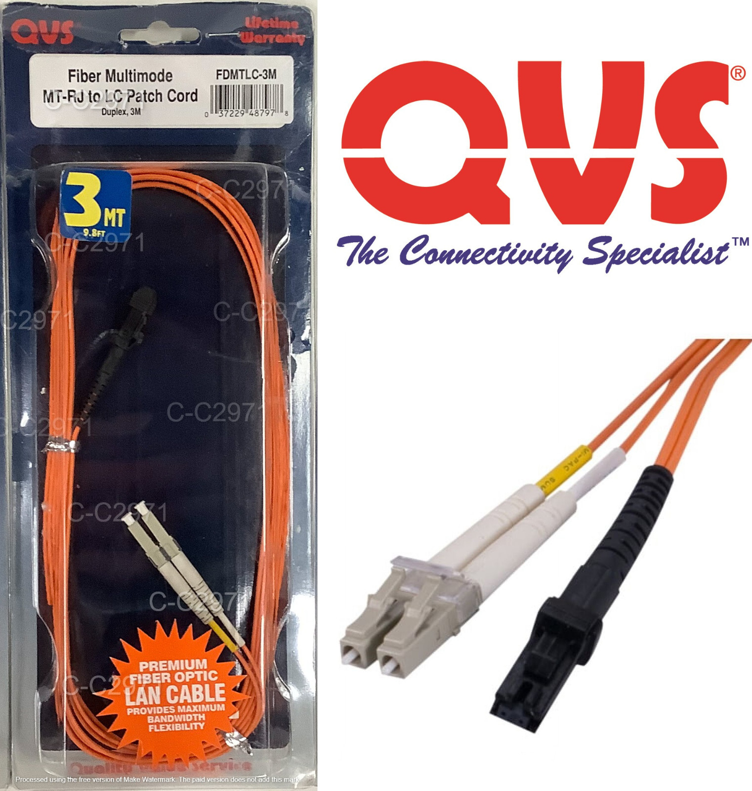 QVS MT-RJ to LC Multimode Fiber Duplex Patch Cable