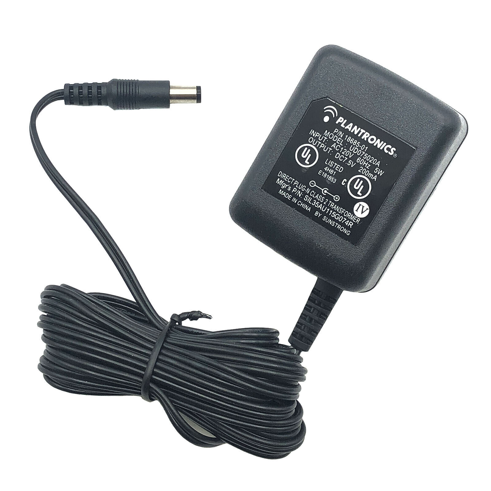 New Genuine Plantronics UD075020A AC Adapter 7.5V 0.2A Power Supply 18685-01 OEM