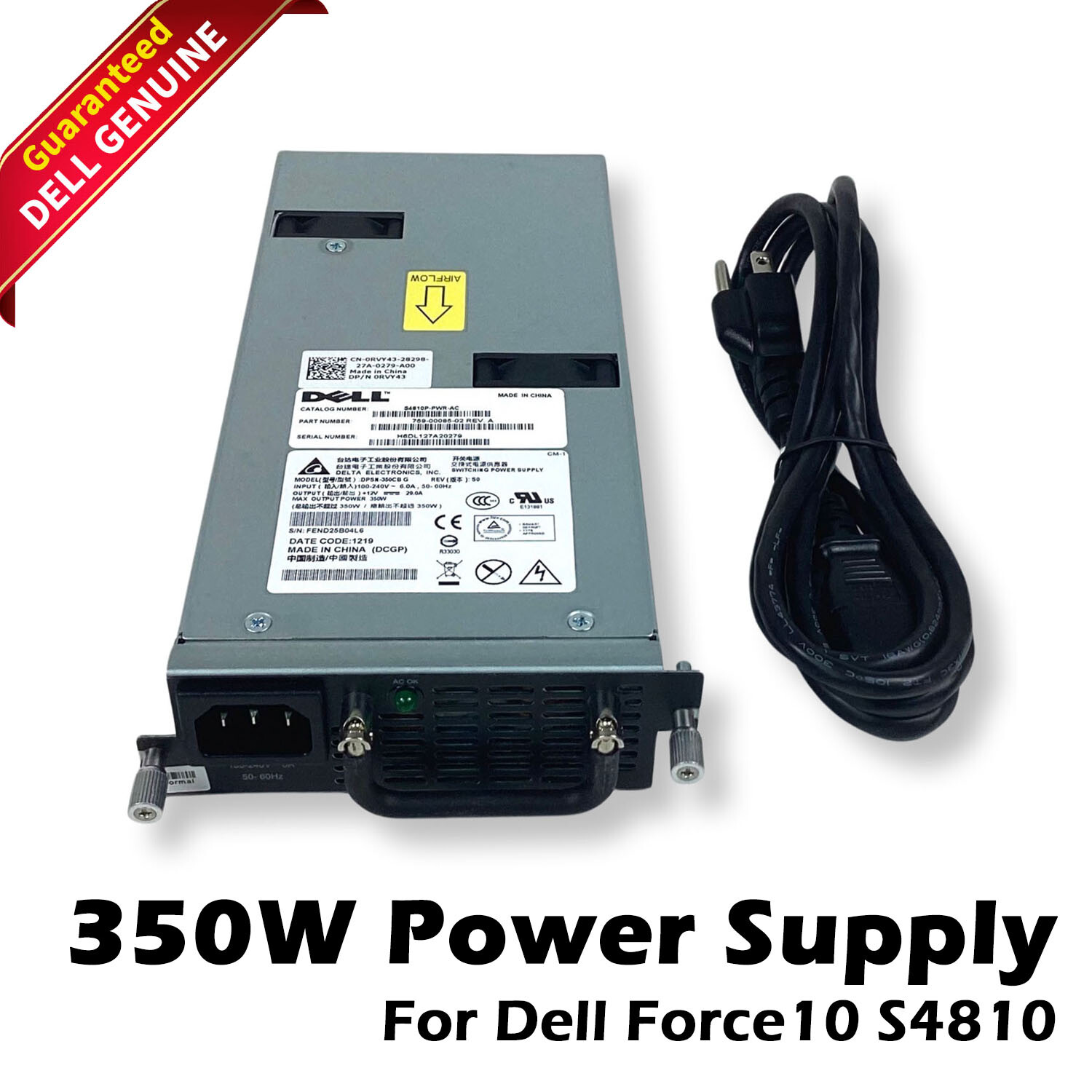 Dell Force10 S4810P DPSN-350CB G Server Power Supply 350W RVY43 0RVY43 CN-0RVY43