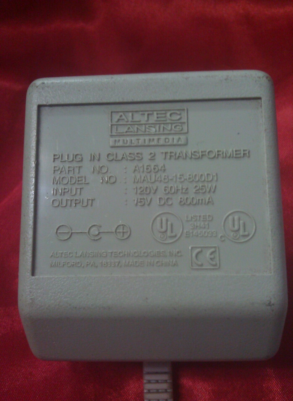Genuine Altec Lansing 25w 15v DC 800mA  Part # A1664 Model MAU48-15-800D1 AC Adp