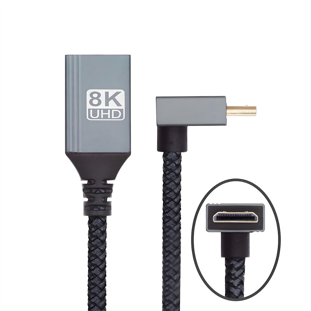 Mini HDMI to 8K HDMI 2.1 Ultra High Speed Gold Plated Braided 90 Degree Cable