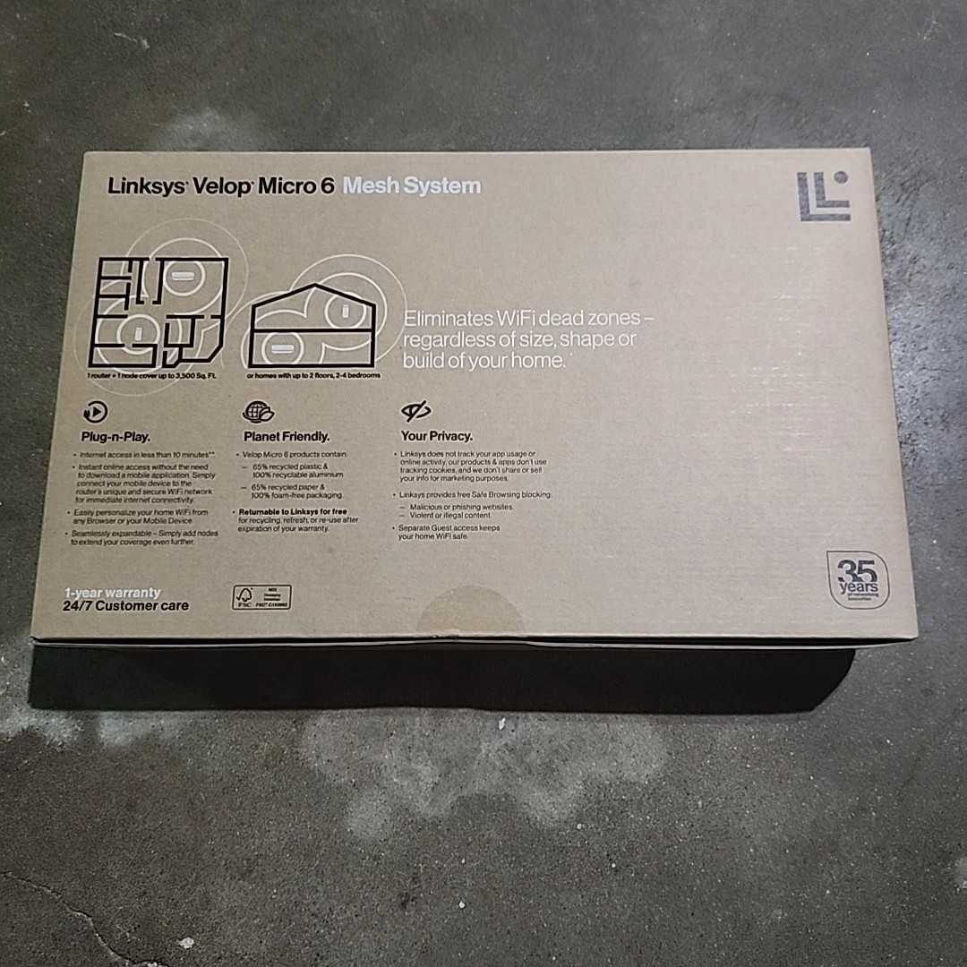 LINKSYS VELOP MICRO 6 MESH SYSTEM WIFI ROUTER WIFI SPEED UP TO 3GBPS NEW SEALED