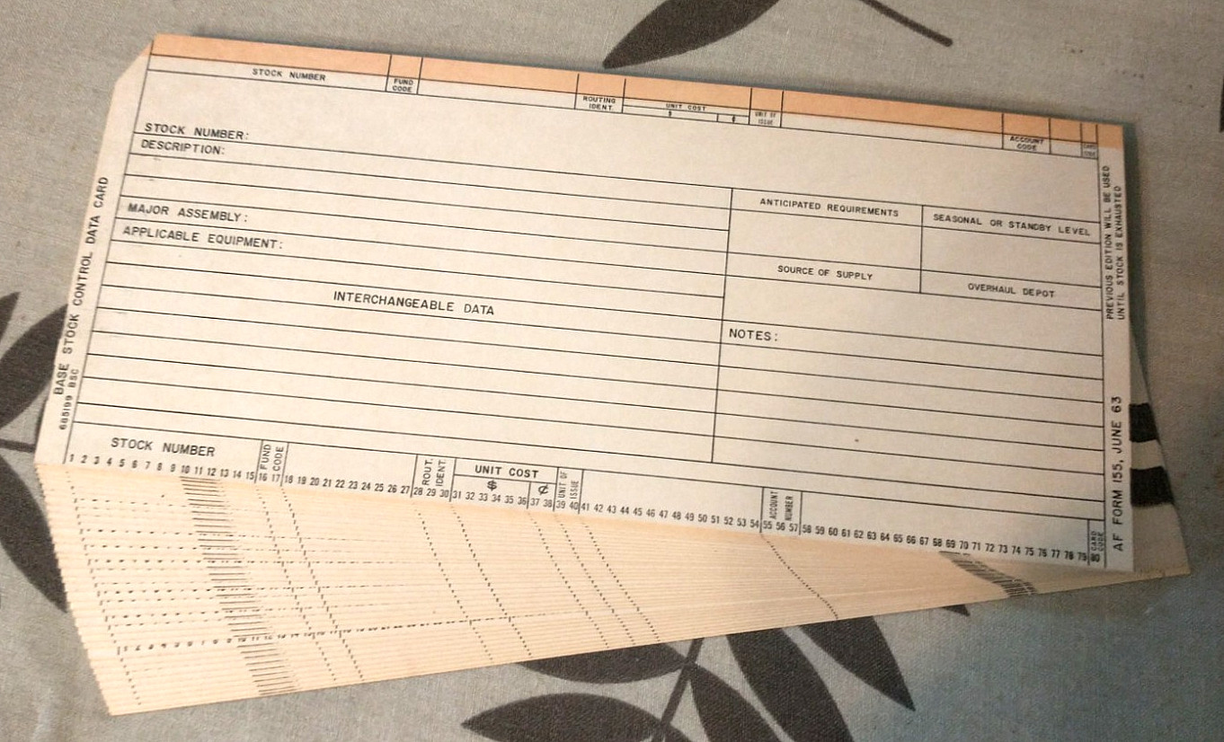 25 IBM Style Punch Cards June 1963 Air Force Form 155 Base Stock Control Data