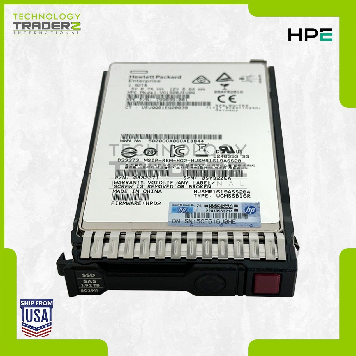 802891-B21 HPE 1.92TB MLC SAS 12Gb RI 2.5” SSD VO1920JEVQQ 799839-001 802911-001