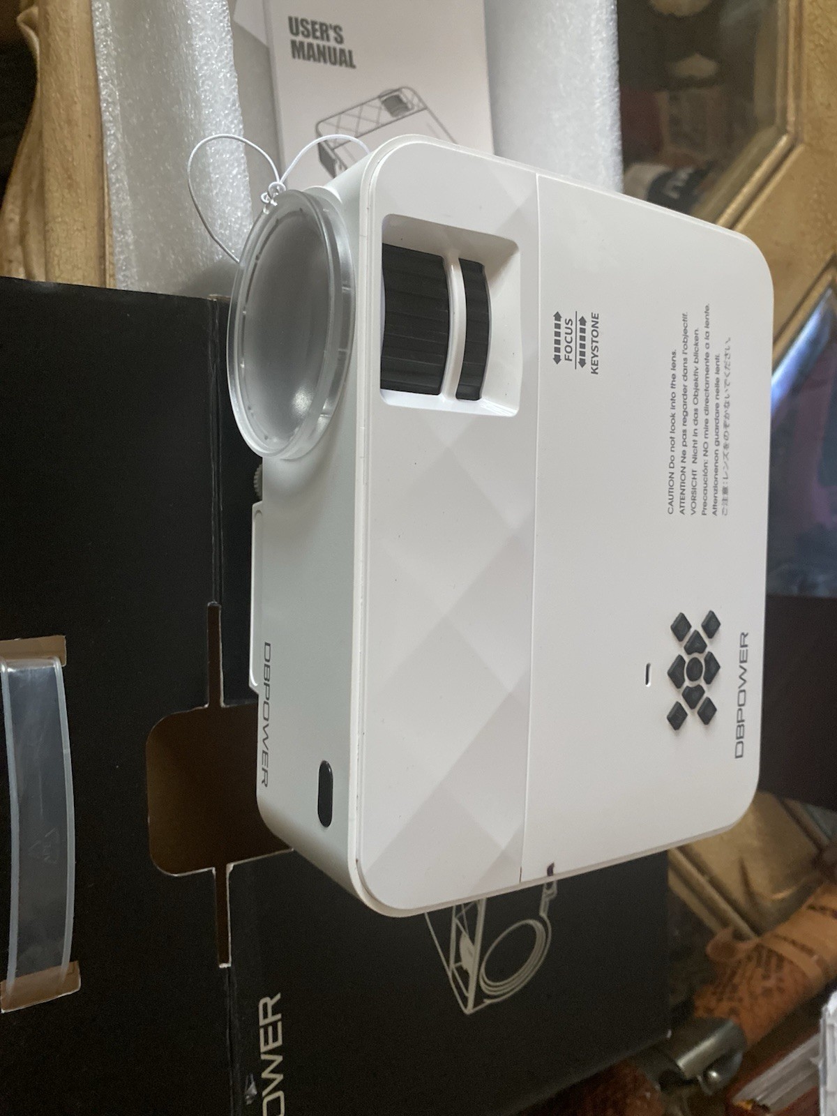 DBPOWER LED Light Source Smart Desktop Projector White w/ Box, Manual, Cables
