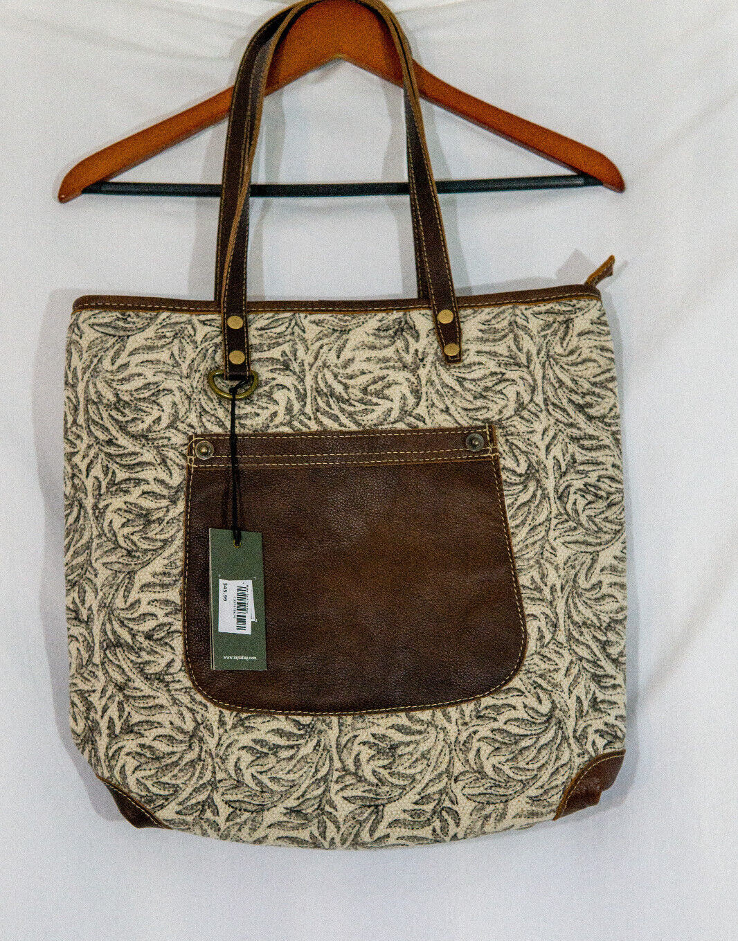 Myra Bag - 100% Leather - 100% Cotton - Canvas Sack Tote Bag Purse NWT