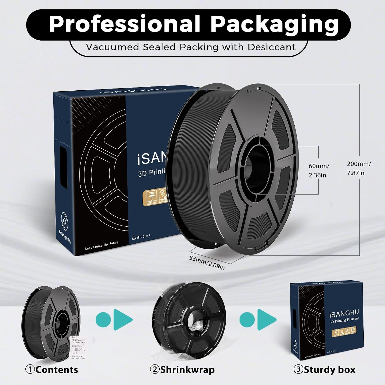 Black 3D Printer PLA Filament 1.75mm, 1kg, High Precision for Bambu Lab